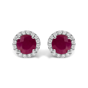 10K White Gold Purple Amethyst and 1/6 Cttw Diamond Halo Stud Earring