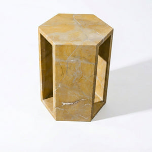 Modern Minimalist Hexagon Side Table with Honed Marble Finish - Gold, White, Pink, Dark Green, Dark Gray