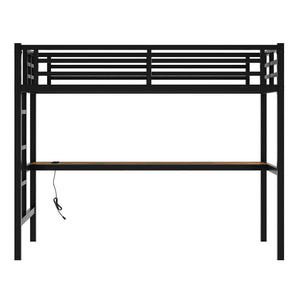 Metal Twin XL Size Loft Bed with Power Outlet and LED Light