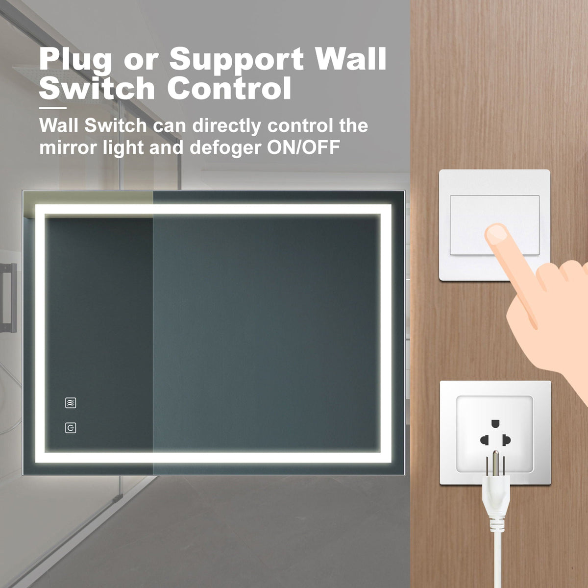Bathroom Vanity Rectangle Mirror With Front Lighting, Anti Fog, Dimmable, Smart Memory Function