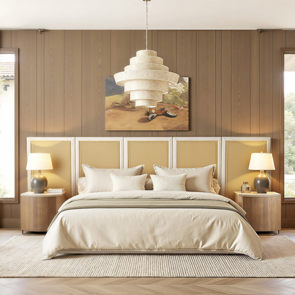 Capri Extended Headboard Cane Platform Bed, Antique