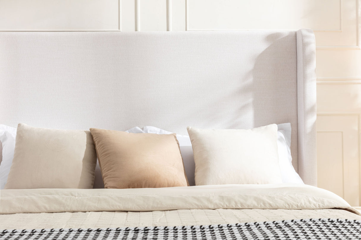 Harper upholstered bed, 54" headboard, textured ivory canvas