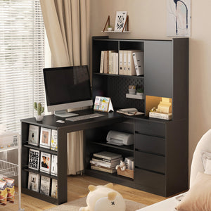 L Shaped Desk with Charger and Drawers