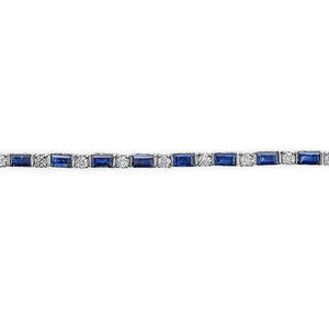 14K White Gold 1 1/10 Cttw Diamond and Blue Sapphire Alternating Link Tennis Bracelet (I-J Color, SI2-I1 Clarity) - 7" Inches