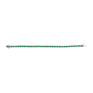 14K White Gold Alternating Oval Green Emerald and Diamond Tennis Bracelet