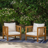 Set of 2 Outdoor Acacia Wood Club Chairs with Modern Square Arms
