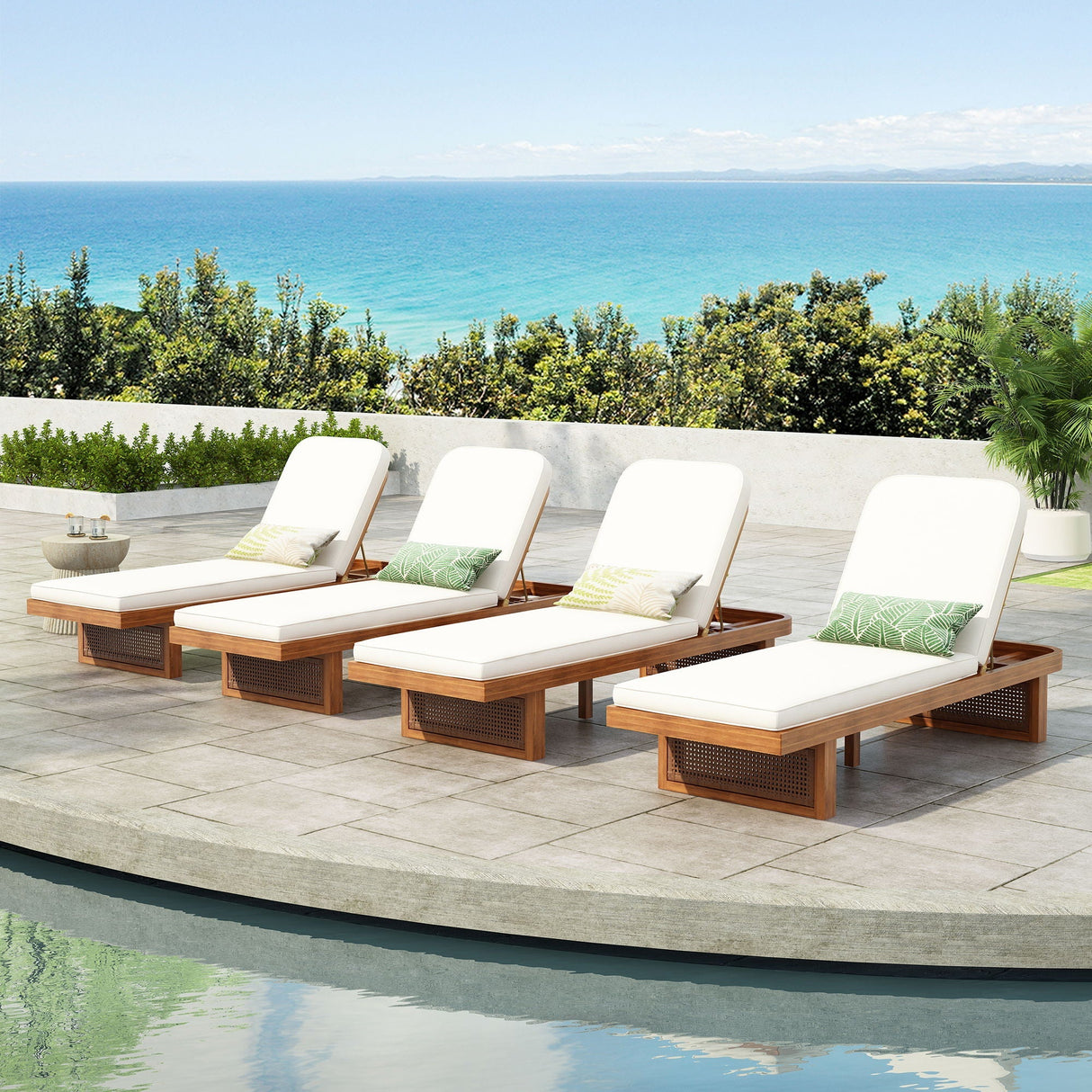 Outdoor Lounge Chair with Acacia Wood Frame and Rattan Weave