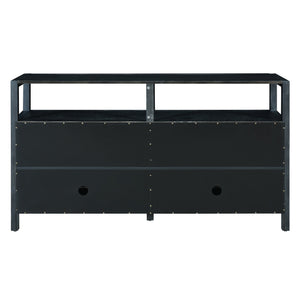 TREXM Bohemian Style Rattan Buffet Storage Cabinet with Solid Wood Frame