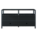 TREXM Bohemian Style Rattan Buffet Storage Cabinet with Solid Wood Frame