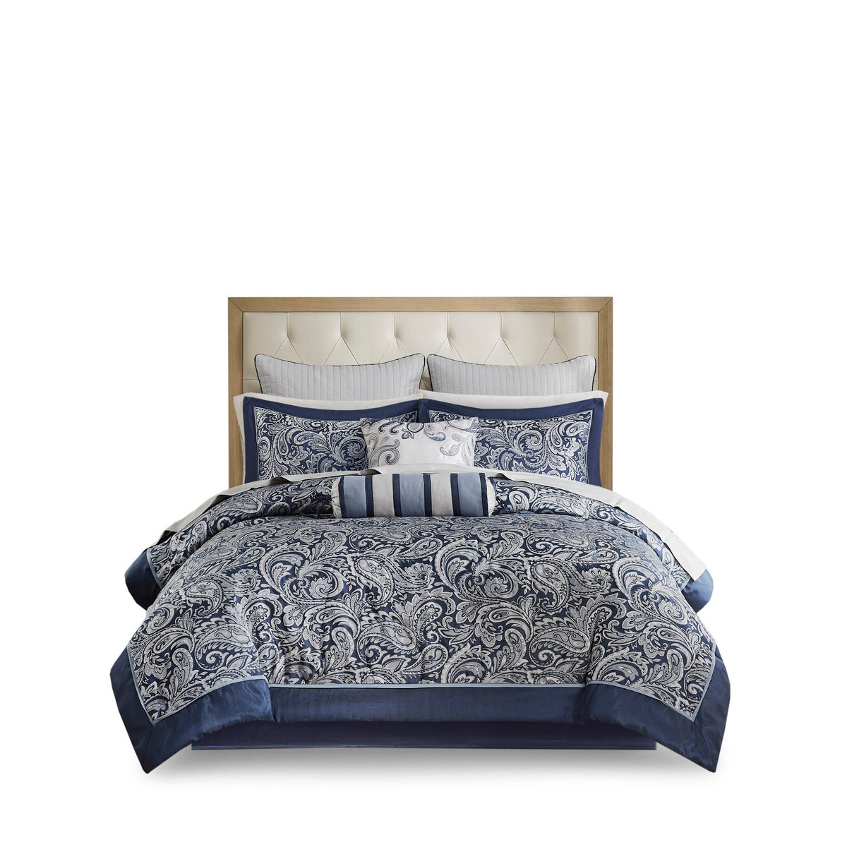 12 Piece Comforter Set with Cotton Bed Sheets Navy Cal King