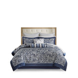12 Piece Comforter Set with Cotton Bed Sheets Navy Cal King