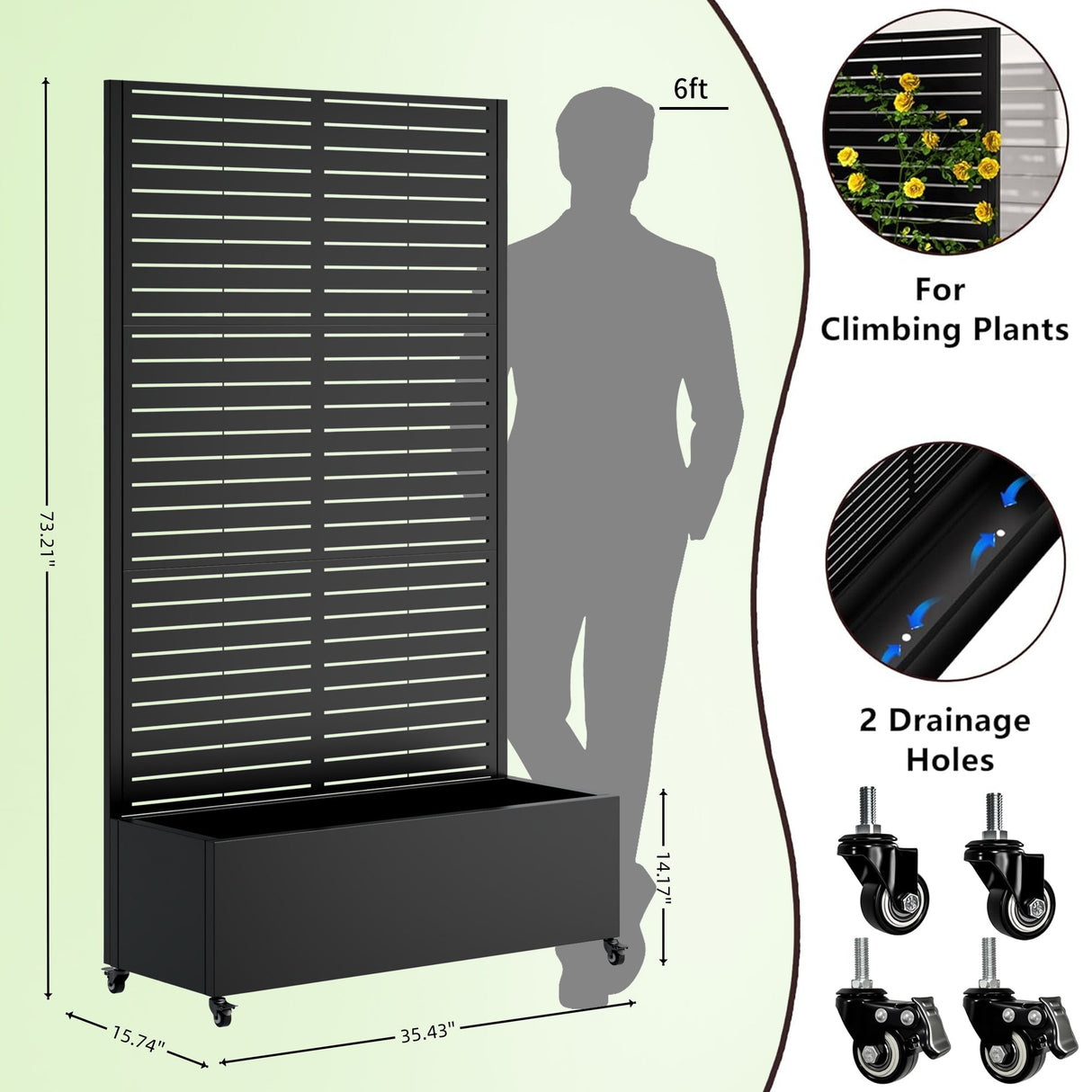 Metal Planter Box with Trellis, 73" x 35" x 16" Raised Garden Bed