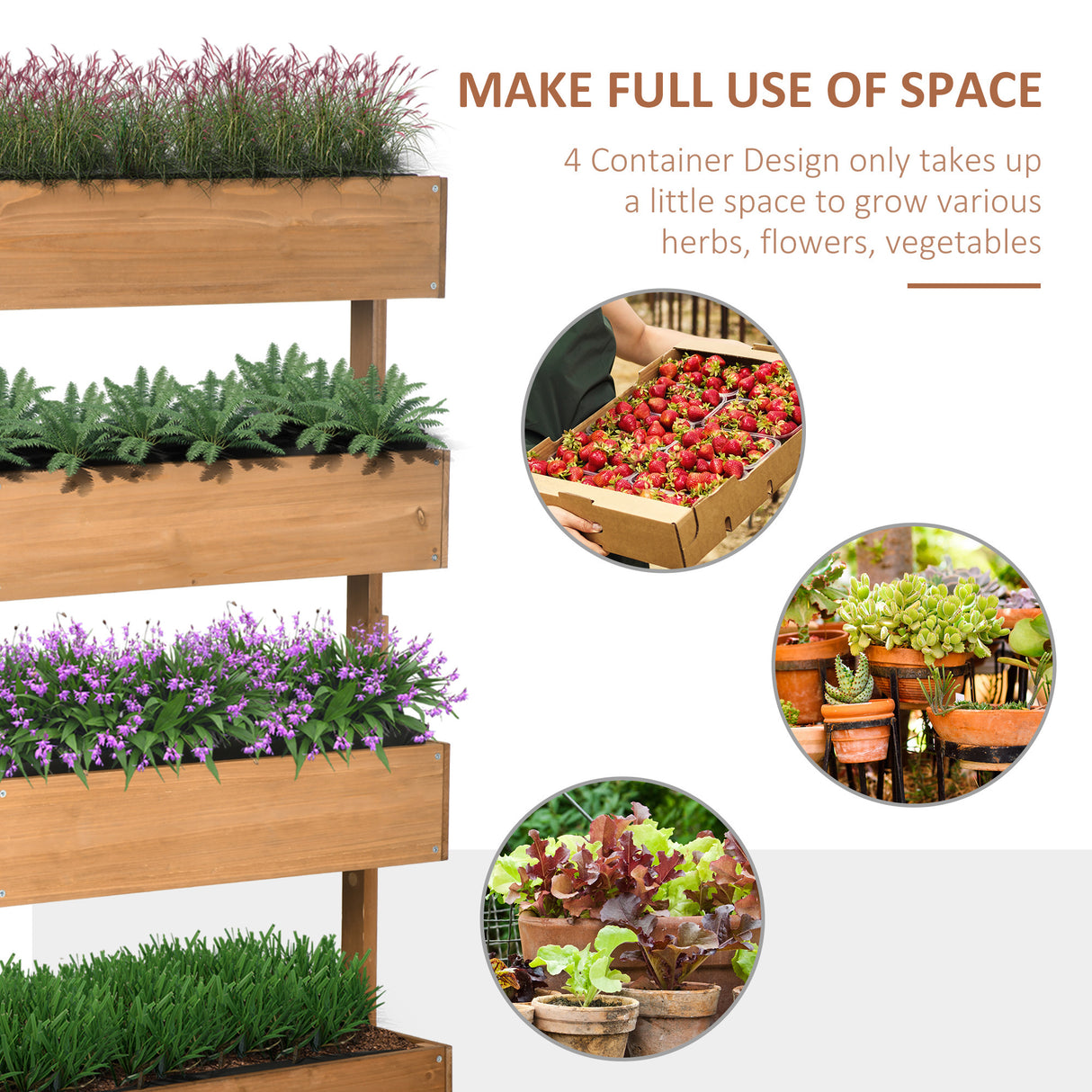 Outsunny vertical garden planter, wooden 4 tier planter box, self-draining with non-woven fabric for outdoor flowers, vegetables and herbs, orange