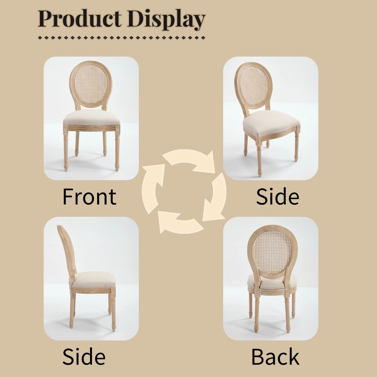 French Country Dining Chairs Set of 2 Upholstered with Rattan Back