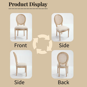 French Country Dining Chairs Set of 2 with Rattan Back - Beige Upholstery