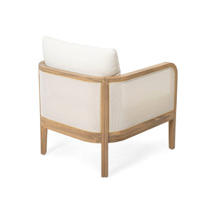 Outdoor Acacia Wood Patio Club Chair, Textilene Patio Furniture, Waterproof Thick Cushion Deep Seating For Porch, Garden, Backyard, Balcony, Weight Capacity 400Lbs, Light Teak - Beige