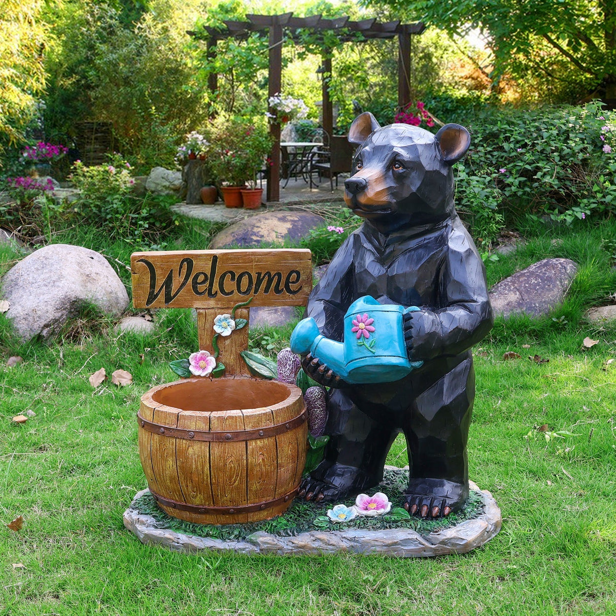 Outdoor Garden Sculpture Bear Flower Pot Planter