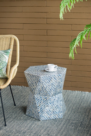 19x19x20" Tapered Blue Garden Capiz Stool, Accent Side Table
