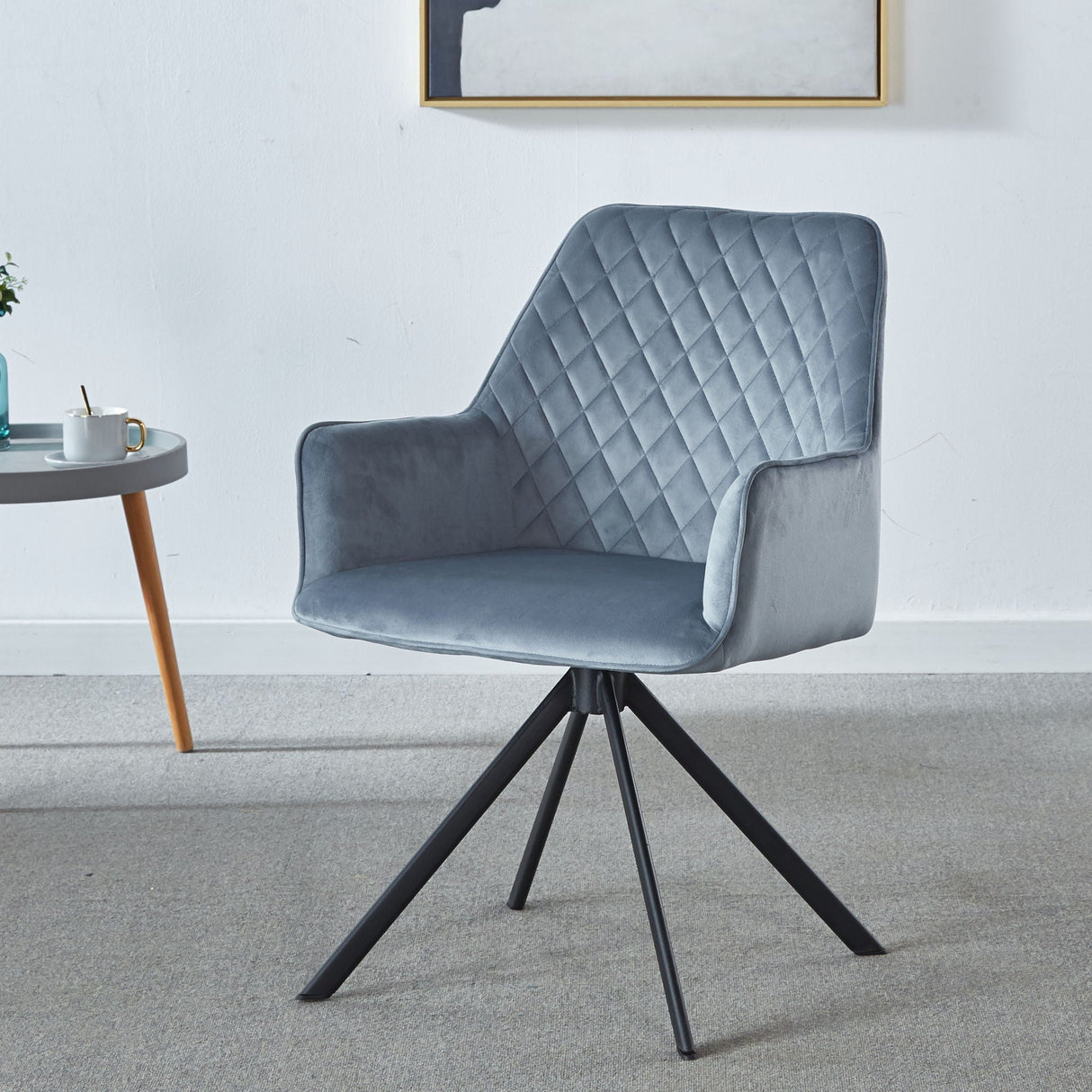 Modern Desk Chair No Wheel, Ergonomic Office Chair Home Office Upholstered Chair, Computer Chair For Bedroom, Reception Room, Living Room With Metal Legs - Blue