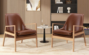 U-Can PU Leather Accent Chair Set of 2 Mid-Century Modern Armchair with Solid Wood Frame