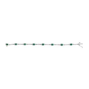 10K White Gold Oval Green Emerald & Diamond Alternating Link Bracelet
