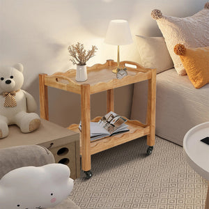 Solid Rubberwood Rolling Side Table