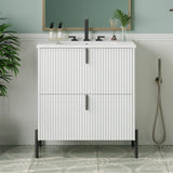 White Fluted Bathroom Vanity with Ceramic Sink and Soft Close Drawers