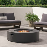 Modern Lightweight Concrete Outdoor Circular Fire Pit 50,000 BTU Dark Gray