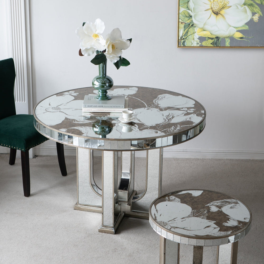 Aesthetic Round Dining Table with Floral Design