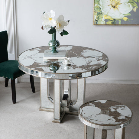 Aesthetic Round Dining Table with Floral Design