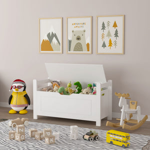 Kids Toy Box Chest Storage Cabinet With Cushion Seat Bench Flip Top Lid Safety Hinge - White