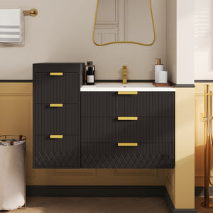 Wall Mounted Floating Cabinet With Side Cabinet Combo, Rectangular Ceramic Sink Vanity
