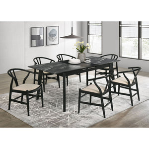Bellingham - Dining Table With Self Storing Extension Leaf - Black Marble-Look Sintered Stone