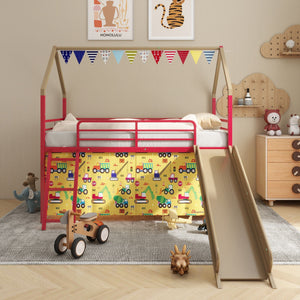 Jack - House Loft Bed With Slide And Curtain Set