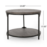 Coffee Table with Wood Patterned Tabletop and Iron Frame - Gray