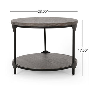Coffee Table with Wood Patterned Tabletop and Iron Frame - Gray