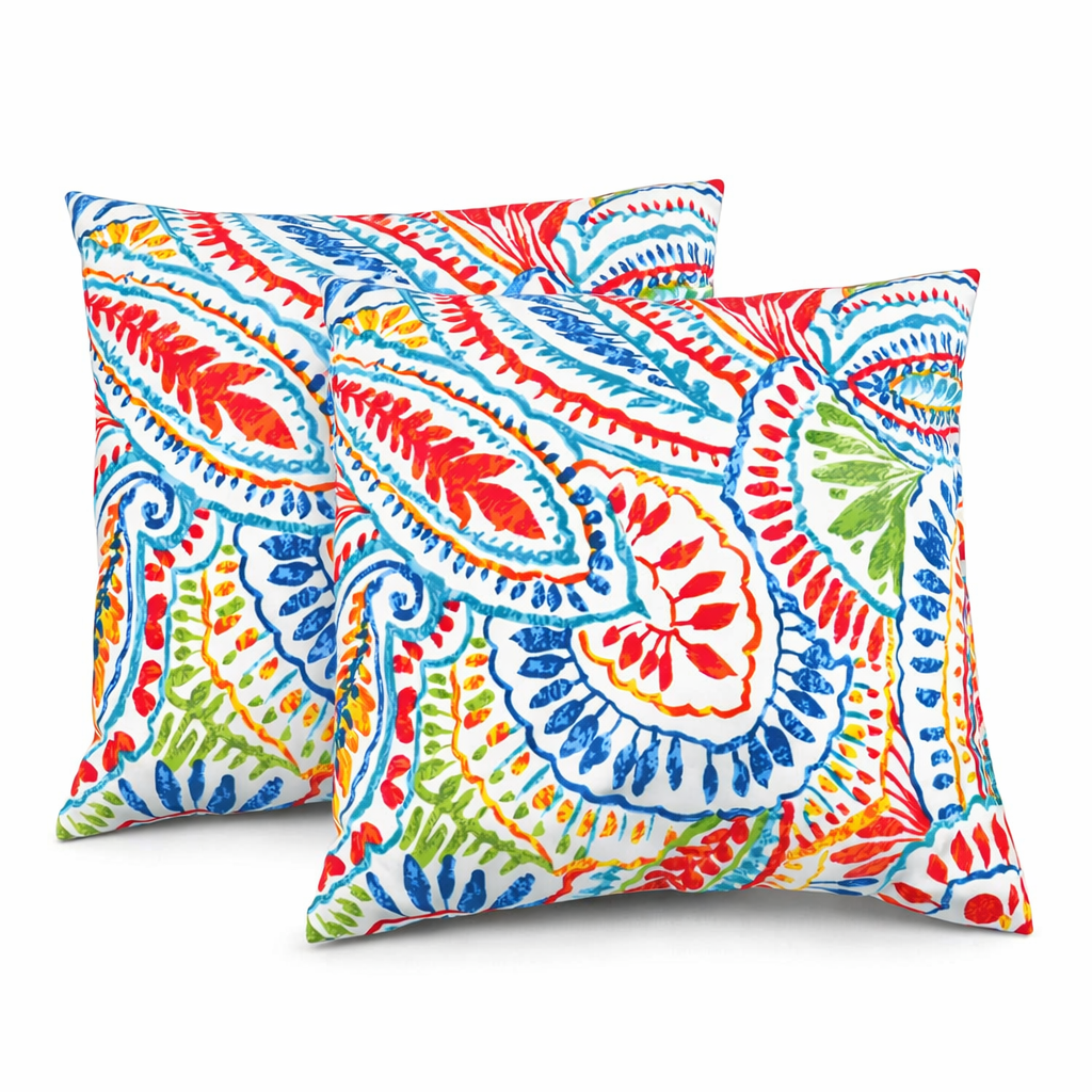 2 Pack Outdoor Throw Pillows, Waterproof & Fade-Resistant Patio Cushions (18x18 Inch)