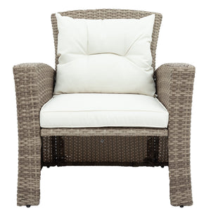 U-Style Patio Furniture 4 Piece Outdoor Wicker Sectional Sofa Set with Ottoman and Cushions