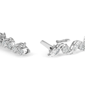 14K White Gold 2.00 Cttw Diamond Cluster and Spiral Link Bracelet (I-J Color, I1-I2 Clarity) - 7"