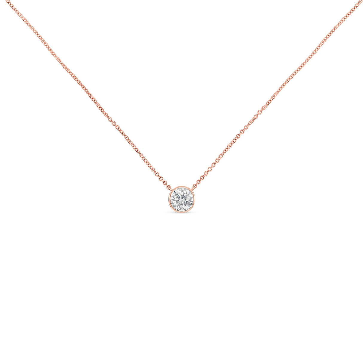 2 Micron 14K Rose Gold Plated Sterling Silver Bezel-Set Diamond Solitaire Pendant Necklace (1/3 cttw, H-I Color, I1-I2 Clarity)