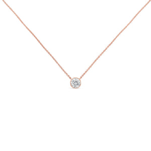 10K Rose Gold 1/3 Carat Round Brilliant-Cut Diamond Modern Bezel-Set Solitaire 16"-18" Pendant Necklace (H-I Color, SI2-I1 Clarity)
