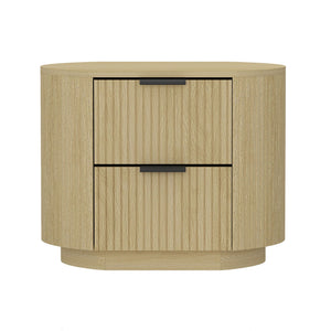 Oak Nightstand with 2 Drawers – Ribbed Texture