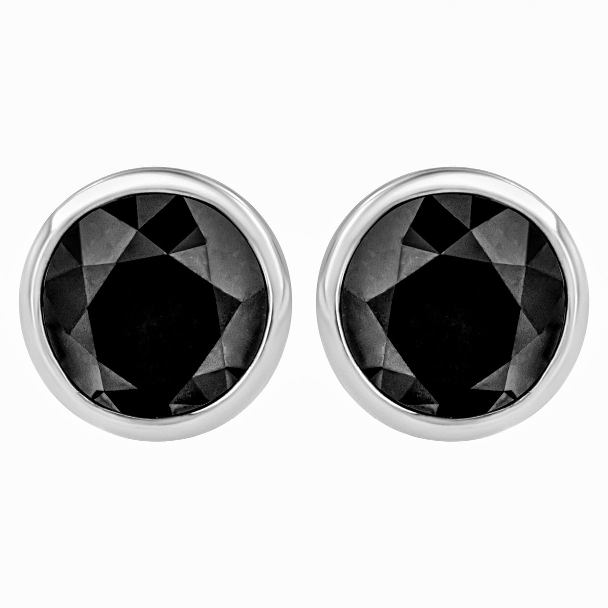 14K White Gold 1/2 Cttw Round Brilliant-Cut Black Diamond Bezel-Set Stud Earrings with Screw Backs (Fancy Color-Enhanced, I2-I3 Clarity)