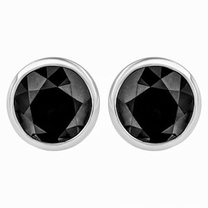 14K White Gold 1/2 Cttw Round Brilliant-Cut Black Diamond Bezel-Set Stud Earrings with Screw Backs (Fancy Color-Enhanced, I2-I3 Clarity)