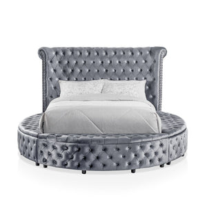 Glam Button Tufted Wingback Round Bed With Storage And USB Ports