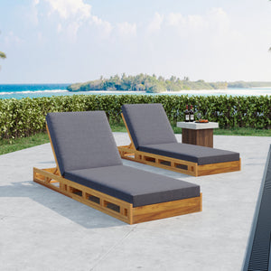 Lounge Chaise Set - Acacia Wood with Water-Resistant Cushions