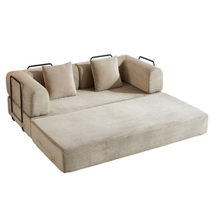 Convertible Sleeper Sofa Bed with Fixed Shape Frame and Cylindrical Pillow - Fabric