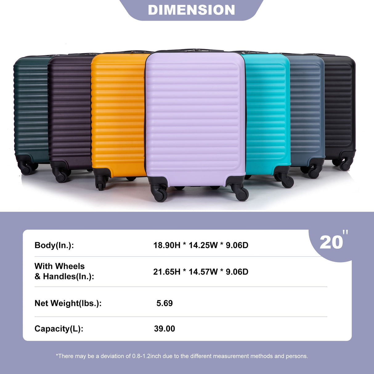 20" Carry On Luggage Lightweight Suitcase, Spinner Wheels - Lavender Purple