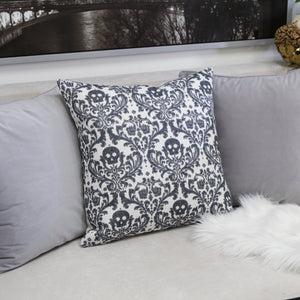 Baroque Skull Damask Accent Pillow with Removable Cover - Black & White