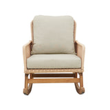 Contemporary Minimalist Beige Wicker Rocking Chair with Soft Cushions
